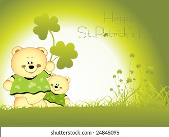 two cartoon bear on the lawn, green