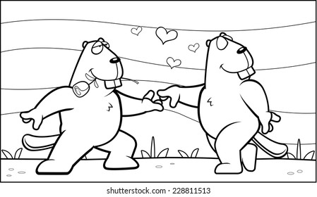 Two cartoon beavers in love with each other.