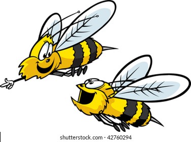 Two cartoon bees flying about. Layered vector file.