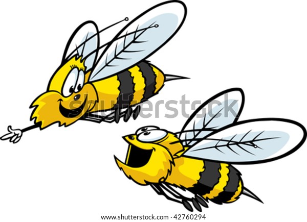 Download Two Cartoon Bees Flying About Layered Stock Vector ...