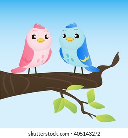 two cartoon birds set on the branch