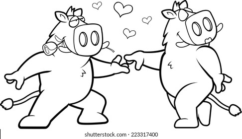 Two cartoon boars in love with each other.
