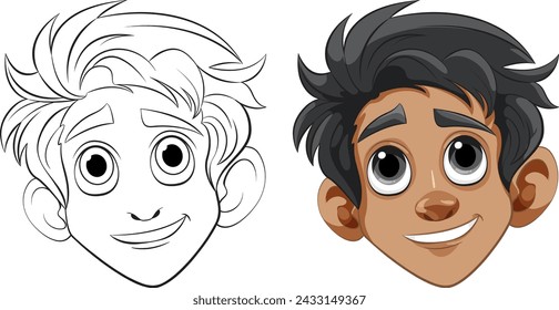 Two cartoon boys with different skin tones smiling.