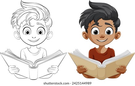 Zwei Zeichentrickjungen, die fröhlich Bücher lesen