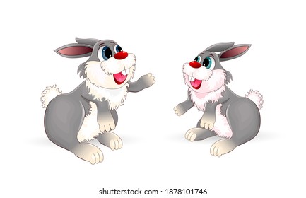 Dos conejitos de dibujos animados sobre un fondo blanco. Dos pequeños conejitos. Conejo.