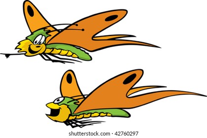 Two cartoon butterflies flying about. Layered vector file.