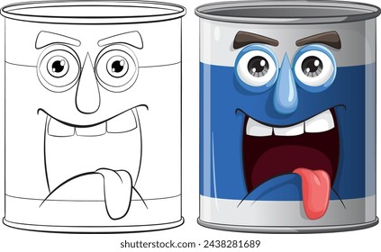 Two cartoon cans showing playful expressions.