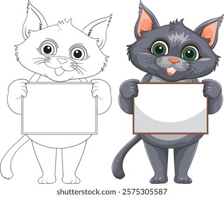 Two cartoon cats with blank signs for messages