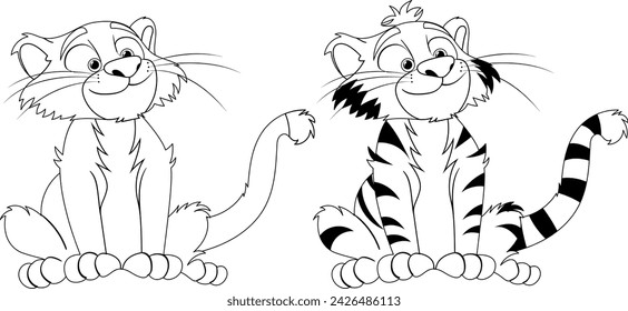 Two cartoon cats with distinct striped patterns