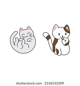 Two Cartoon Cats in Unique Poses – Cute Illustration