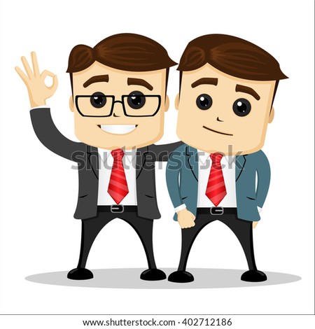 Two cartoon characters. Character smiling and sad character. Two businessmen.  