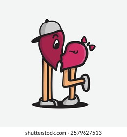 Two cartoon characters, each with a heart-shaped split head, kissing each other—perfect for a Valentine's Day campaign.