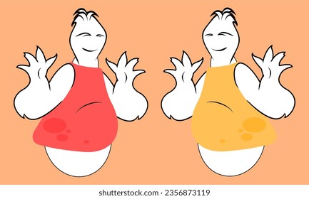 Dos personajes de caricatura. Saludos. Hombres fantasmas sonrientes. Amables fantasmas. Personajes de dibujos animados felices con camisetas. Personajes de dibujos animados que saludaban y sonreían. 
