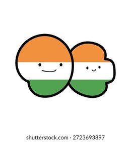 Dos personajes de dibujos animados con los colores de la bandera de la India sonriendo y abrazándose