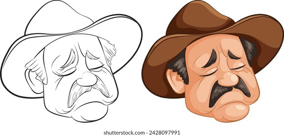 Two cartoon cowboys with expressive sad faces.