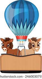 Two cartoon cows enjoying a balloon flight