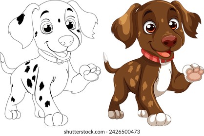 Two cartoon dogs with happy expressions.