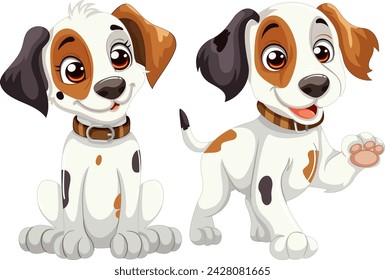 Dos perros de dibujos animados con expresiones felices.