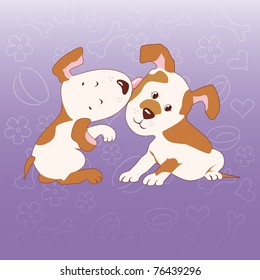 two cartoon dogs isolated on purple background