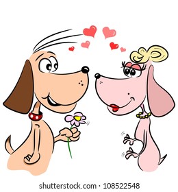 Two cartoon dogs in love