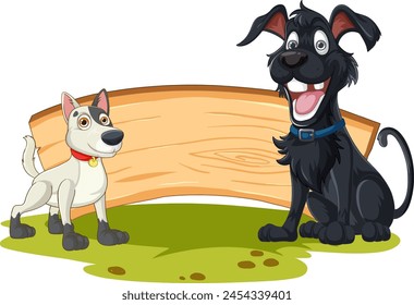 Dos perros de dibujos animados jugando al tira y afloja con palo