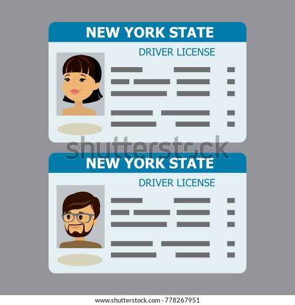 Two cartoon driver license with male and\
female photo,flat vector\
illustration