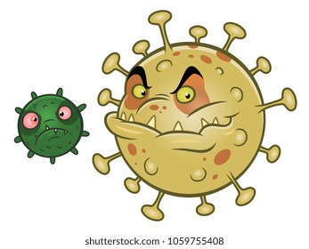 Two cartoon evil viruses on the white background. 