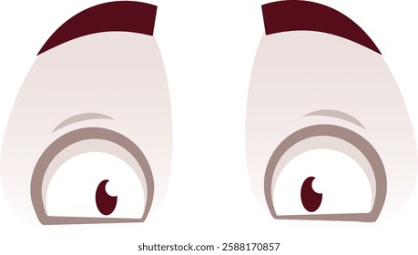 Two cartoon eyes showing worry and concern, featuring dark pupils and thick eyebrows, convey a sense of anxiety and apprehension in a simple yet expressive way