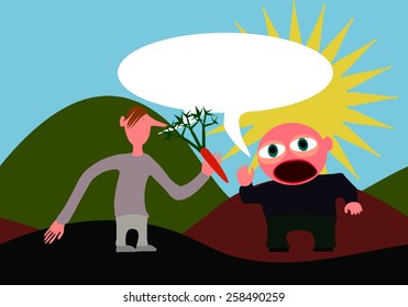 Two cartoon figures with carrot