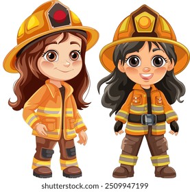 Two cartoon firefighters in uniform