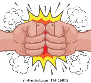 Two cartoon fists hands performing a fist bump punch creating an explosion