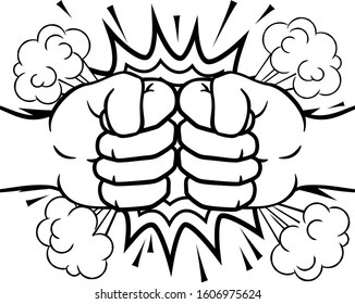 Two cartoon fists hands performing a fist bump punch creating an explosion