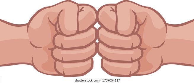 Two cartoon fists hands performing a fist bump punch 