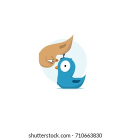 Two cartoon, flat birds on the grass