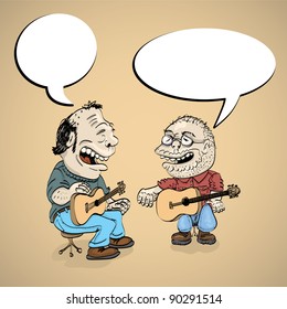 two cartoon folk singer with guitar - illustration