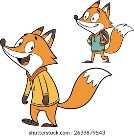 Two Cartoon Foxes with Different Expressions and Clothes