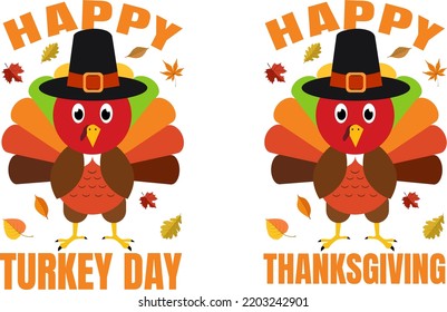 Two Cartoon funny illustration with turkey and letter