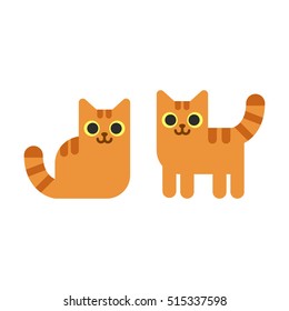 Two cartoon ginger cats, standing and sitting. Simple geometric flat vector illustration.