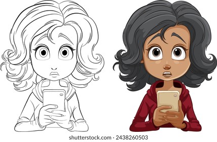 Two cartoon girls with shocked expressions holding phones