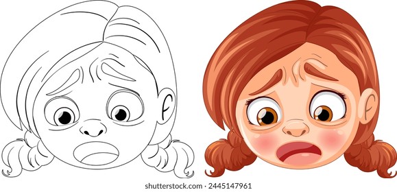 Dos chicas de dibujos animados mostrando emociones preocupadas y tristes.