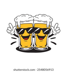 Two cartoon glasses of beer. vector illustration on white background