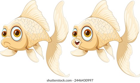 Two cartoon goldfish swimming side by side.