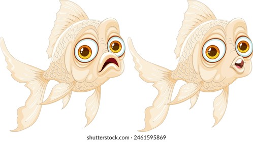 Two cartoon goldfish with vivid facial expressions