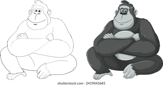 Two cartoon gorillas depicted in grayscale tones