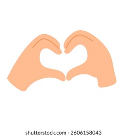 Two cartoon hands forming a heart gesture in soft pastel flat style