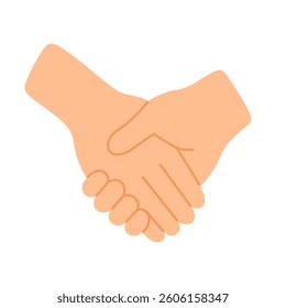 Two cartoon hands in handshake showing support, partnership and friendly connection