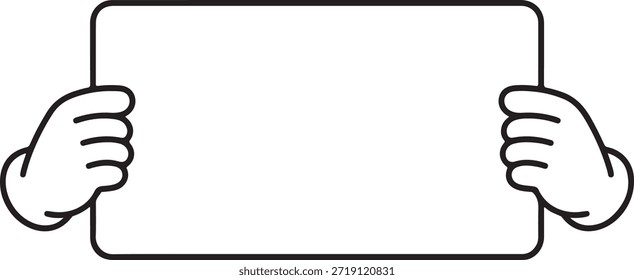 Dos manos de dibujos animados sosteniendo un letrero Horizontal blanco en blanco sobre un fondo blanco ilustración de dibujo