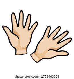 Duas mãos de desenho animado com palmas abertas e dedos espalhados, ilustração vetorial