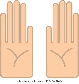 Two cartoon hands with palms facing viewer