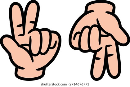 Two cartoon hands showing numbers one and two gesture